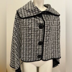 New Joseph‎ Ribkoff black white Tweed houndstooth Dress cape one Size Buttons